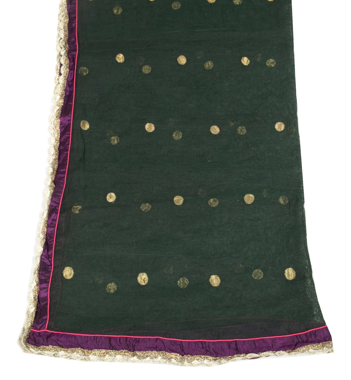 Sushila Vintage Dark Green Dupatta Cotton Silk Zari Woven Polka Dot Long Stole