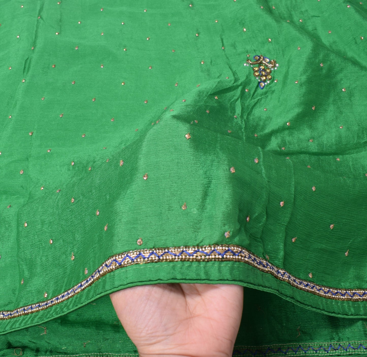 Sushila Vintage Green Pure Chiffon Dupatta Hand Embroidered Floral Long Stole
