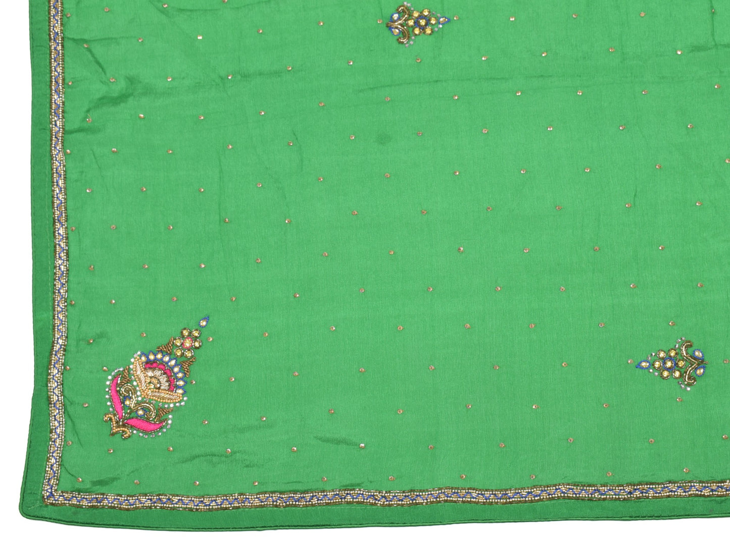 Sushila Vintage Green Pure Chiffon Dupatta Hand Embroidered Floral Long Stole