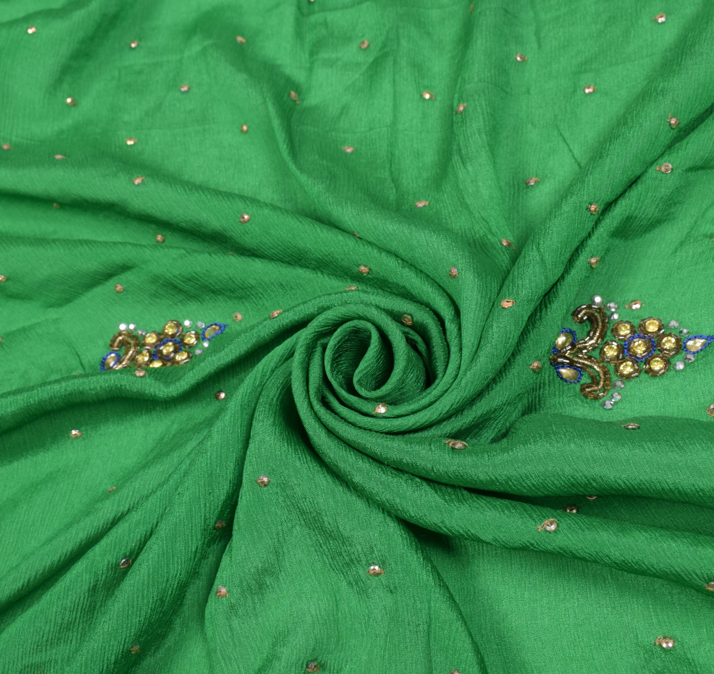 Sushila Vintage Green Pure Chiffon Dupatta Hand Embroidered Floral Long Stole