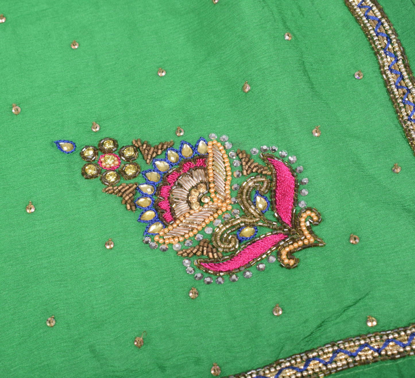 Sushila Vintage Green Pure Chiffon Dupatta Hand Embroidered Floral Long Stole