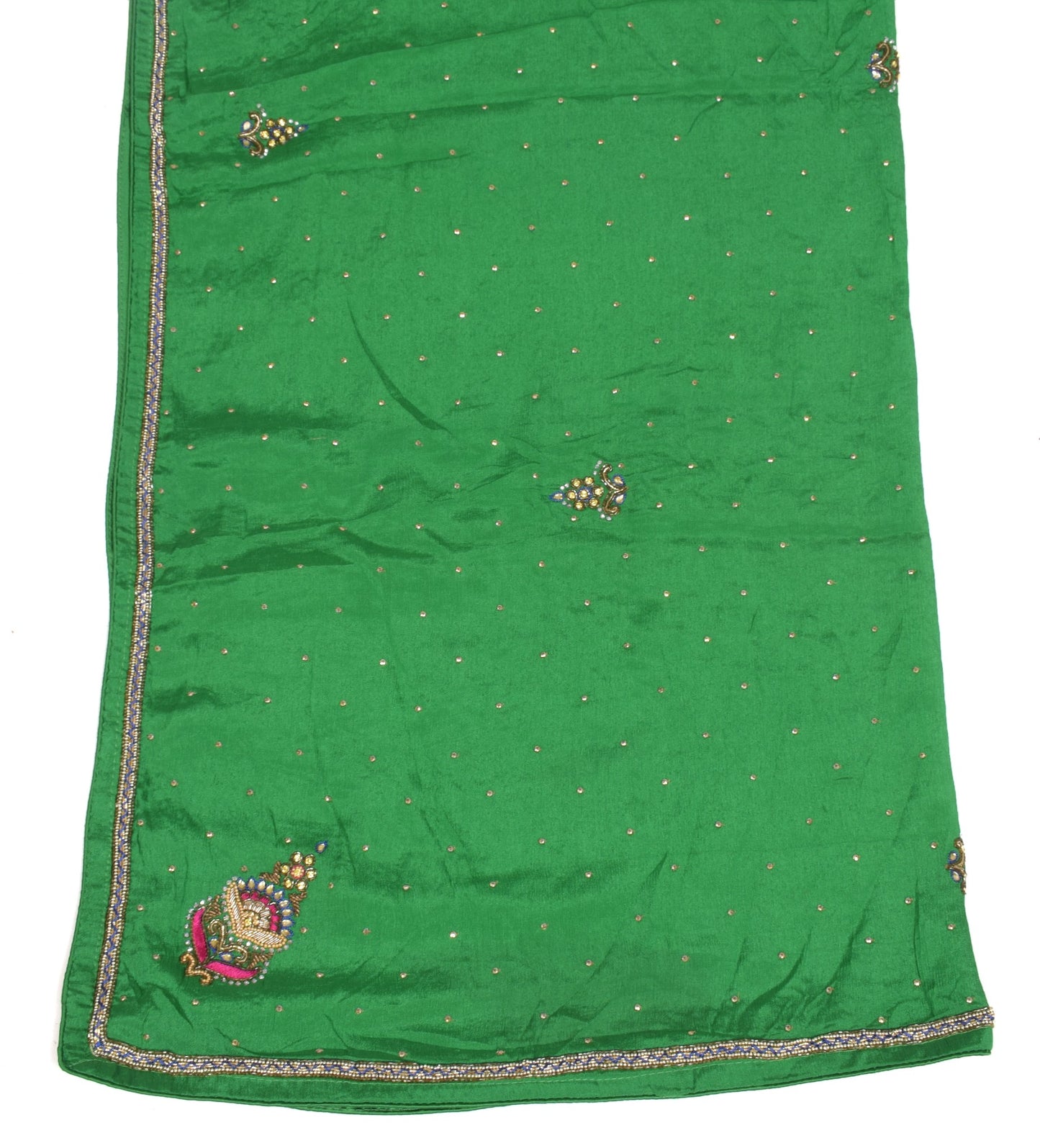 Sushila Vintage Green Pure Chiffon Dupatta Hand Embroidered Floral Long Stole