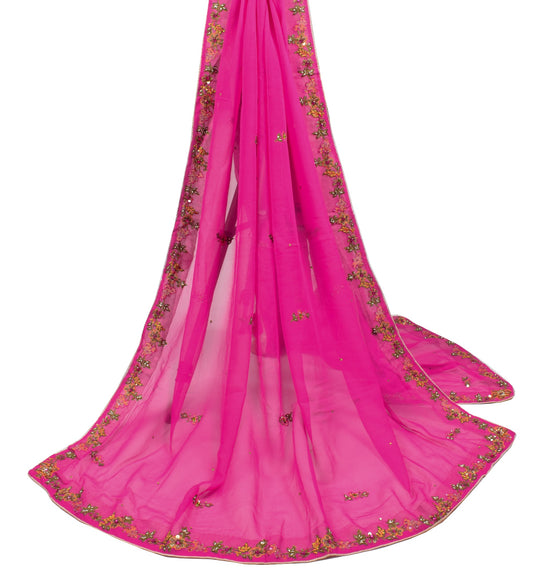 Sushila Vintage Pink Dupatta Hand Embroidered Floral Pure Georgette Long Stole