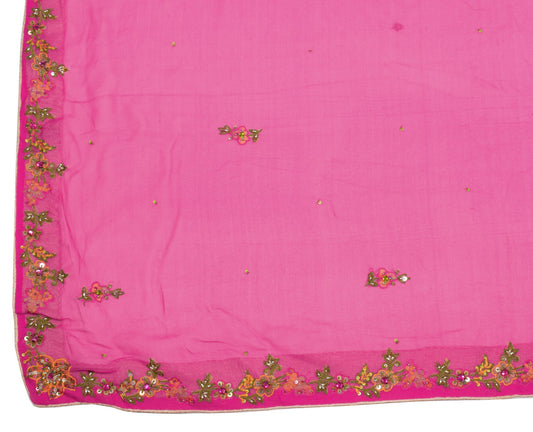 Sushila Vintage Pink Dupatta Hand Embroidered Floral Pure Georgette Long Stole