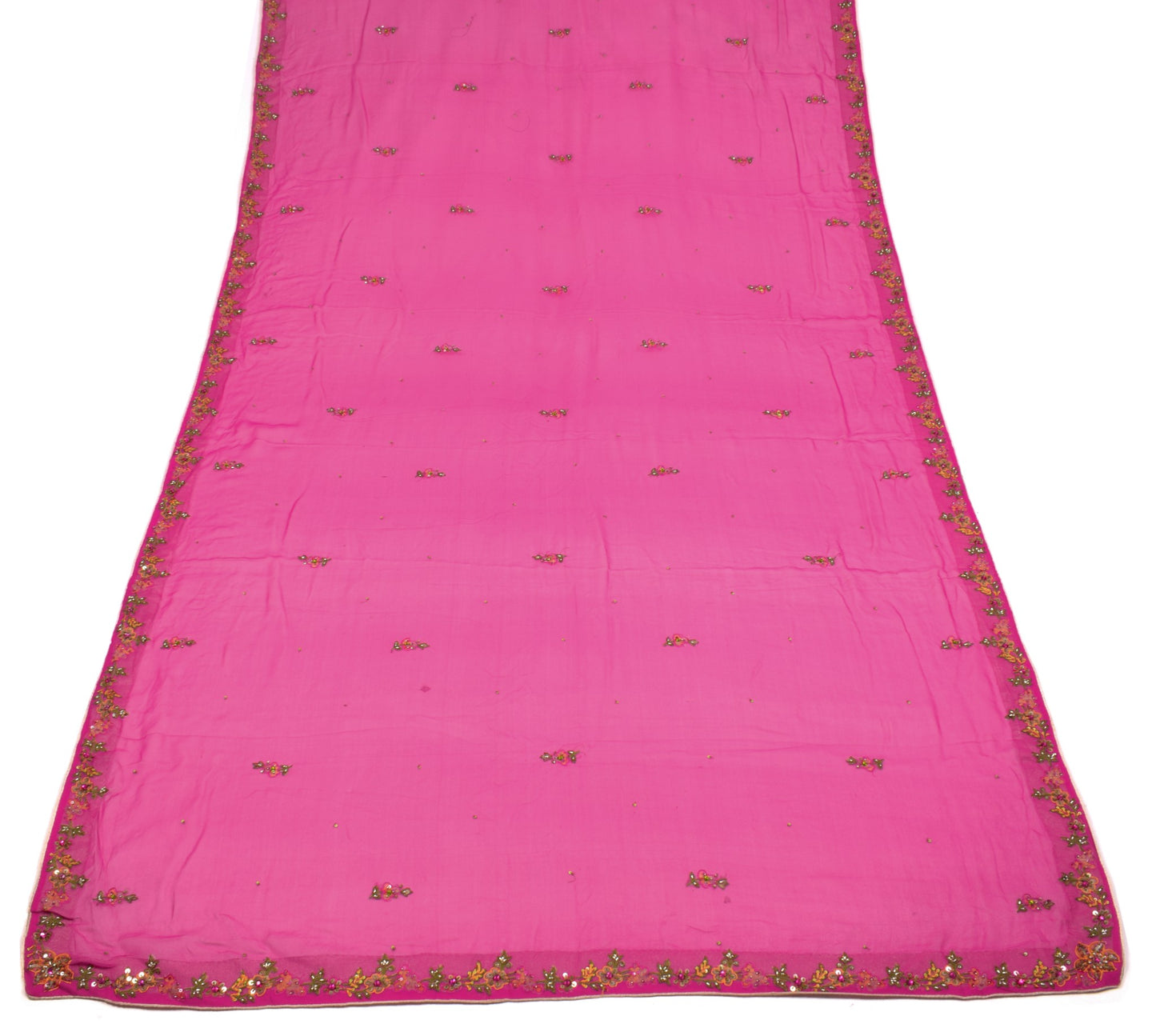 Sushila Vintage Pink Dupatta Hand Embroidered Floral Pure Georgette Long Stole