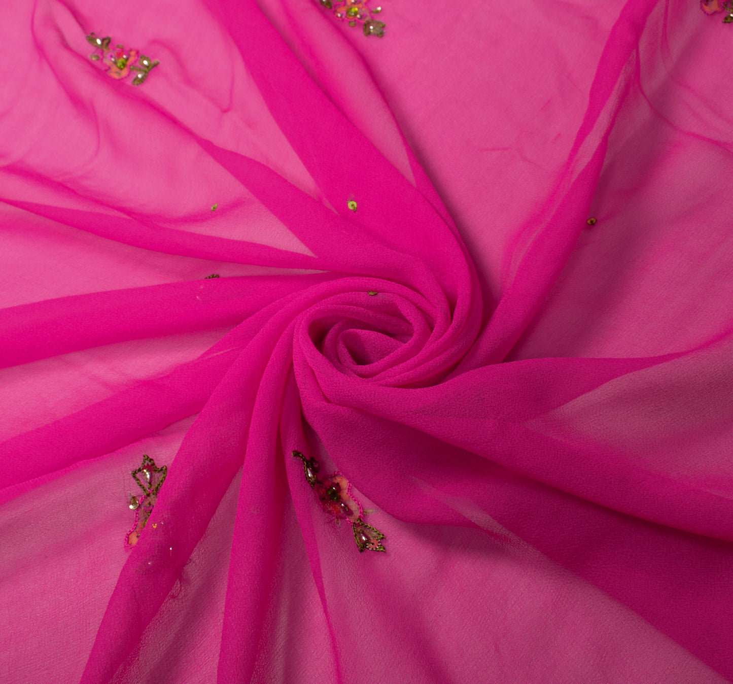 Sushila Vintage Pink Dupatta Hand Embroidered Floral Pure Georgette Long Stole