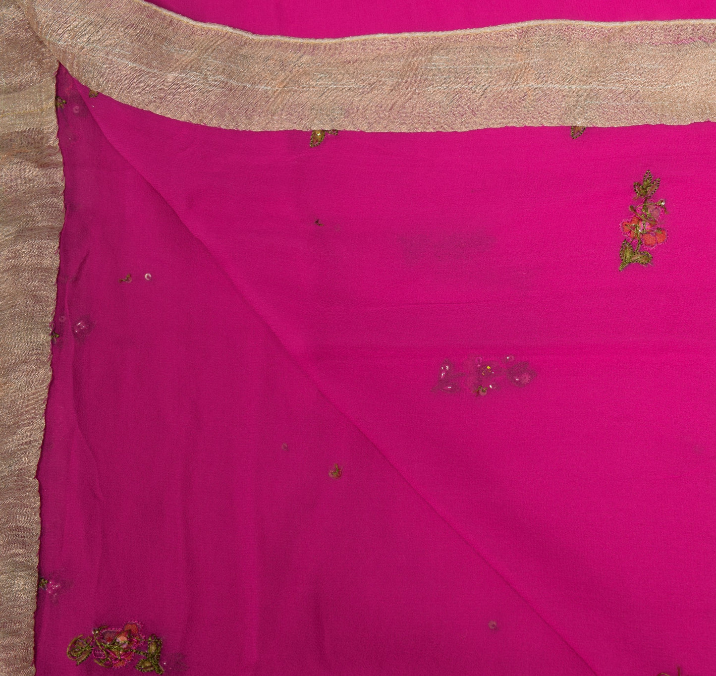 Sushila Vintage Pink Dupatta Hand Embroidered Floral Pure Georgette Long Stole
