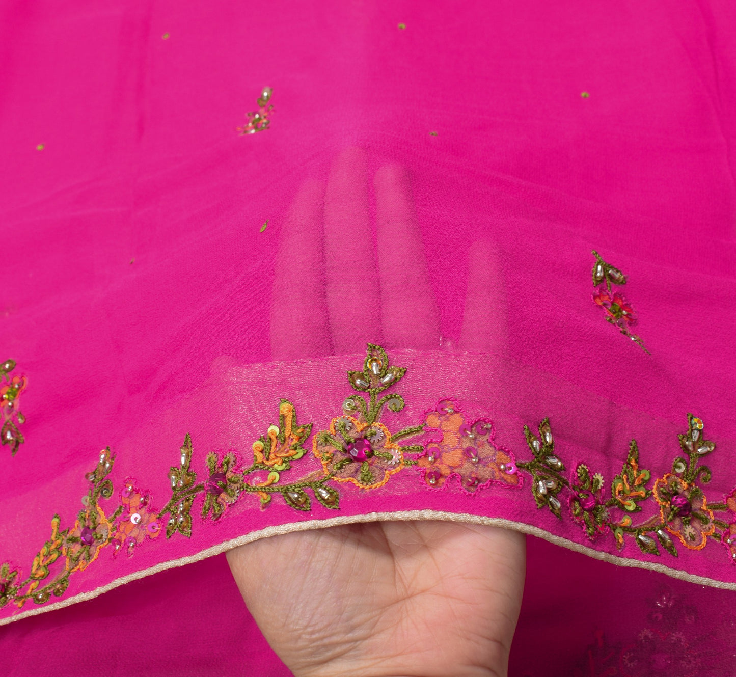 Sushila Vintage Pink Dupatta Hand Embroidered Floral Pure Georgette Long Stole