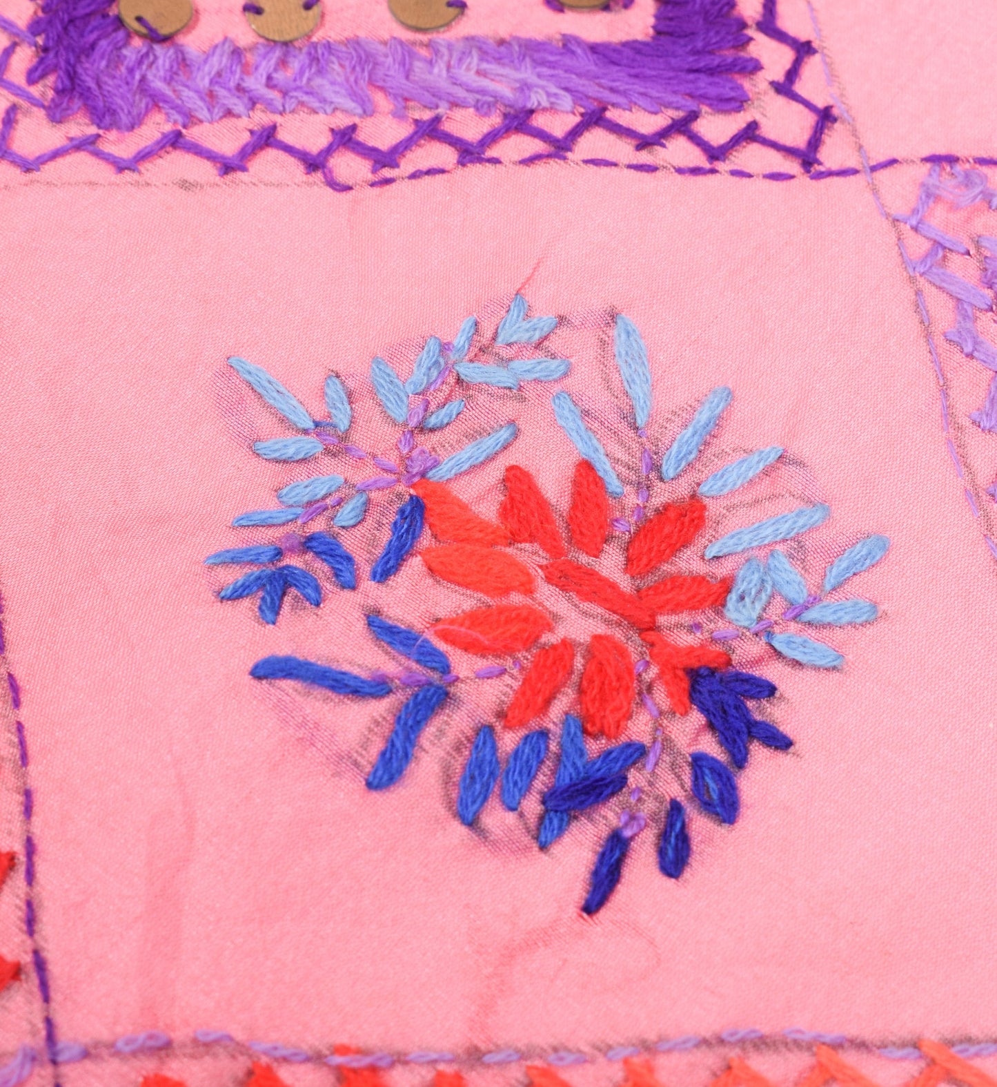 Sushila Vintage Pink Dupatta Art Silk Handmade Floral Phulkari OOAK Long Stole