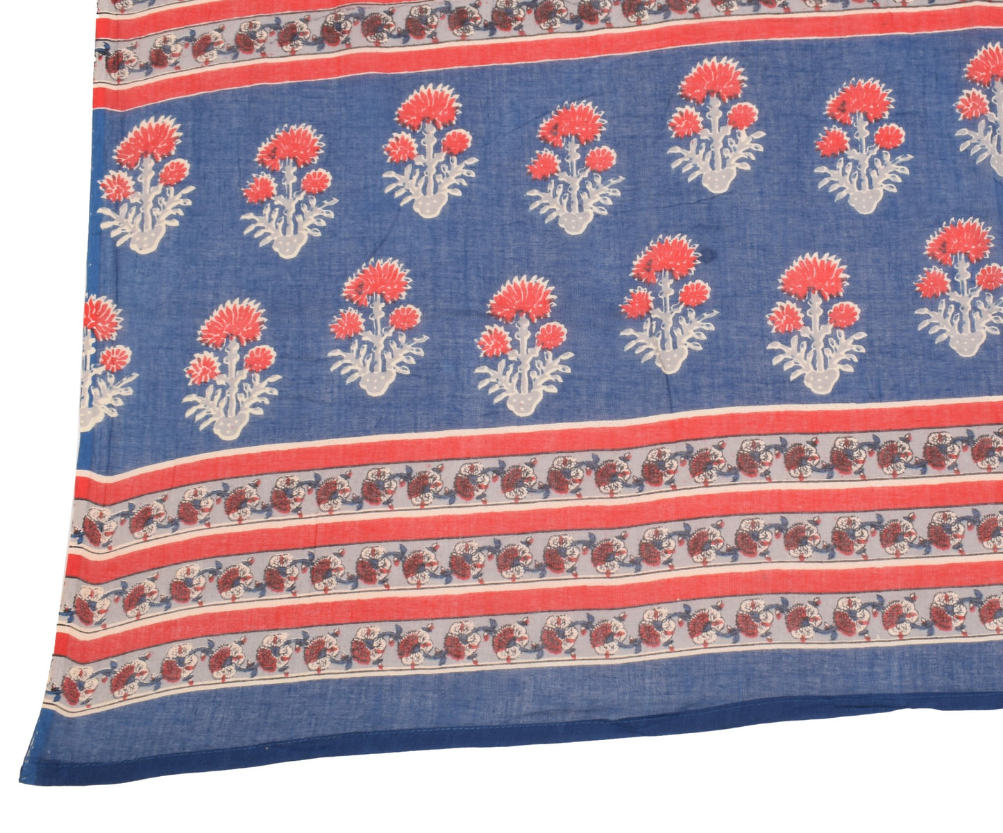 Sushila Vintage Hand Block Dupatta Blue Zig-Zag Printed Pure Cotton Long Stole