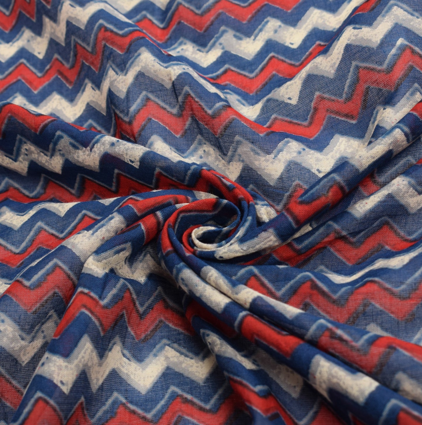 Sushila Vintage Hand Block Dupatta Blue Zig-Zag Printed Pure Cotton Long Stole