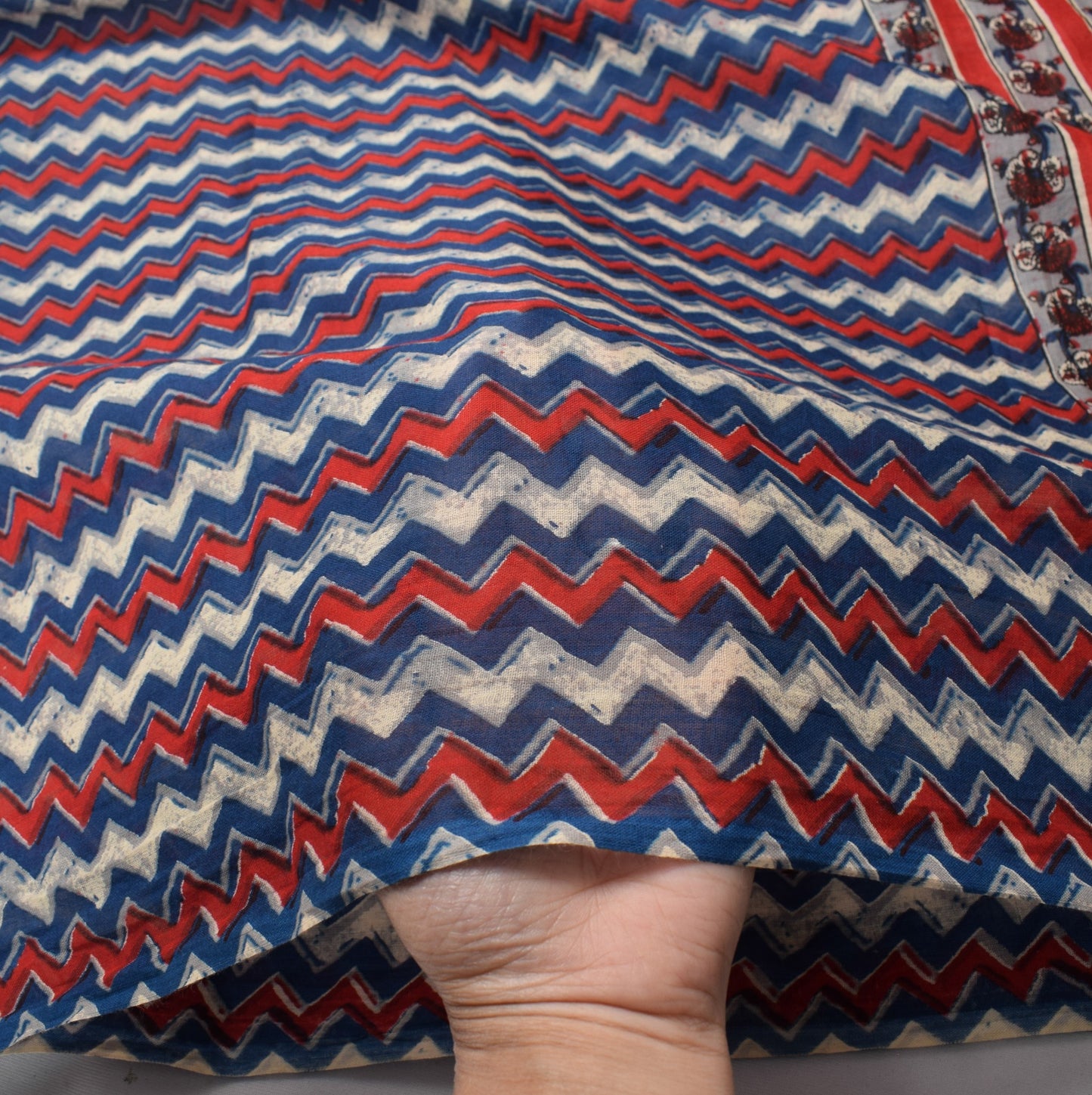 Sushila Vintage Hand Block Dupatta Blue Zig-Zag Printed Pure Cotton Long Stole