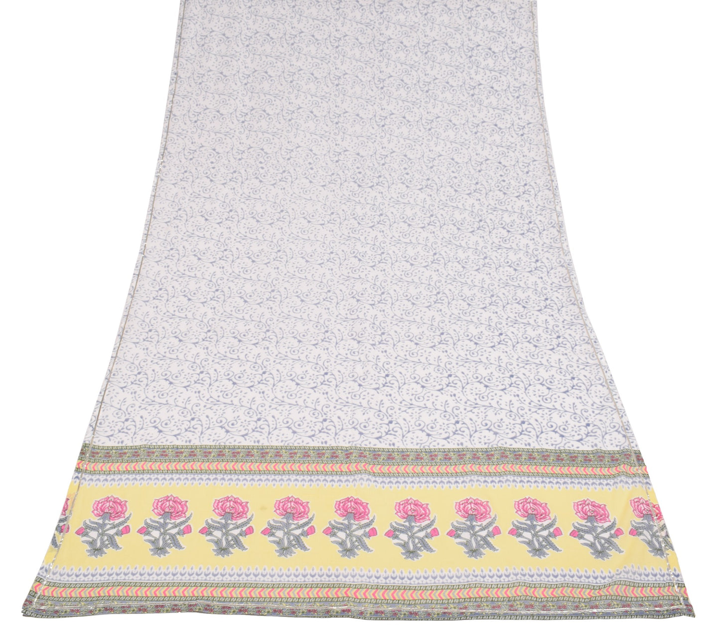 Sushila Vintage White Floral Dupatta Hand Block Printed Pure Cotton Long Stole