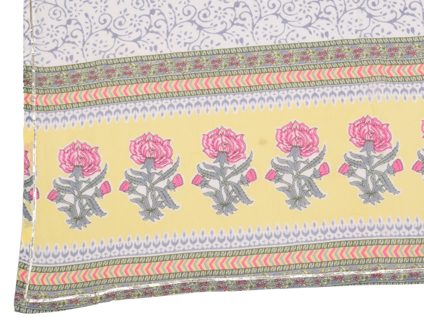 Sushila Vintage White Floral Dupatta Hand Block Printed Pure Cotton Long Stole