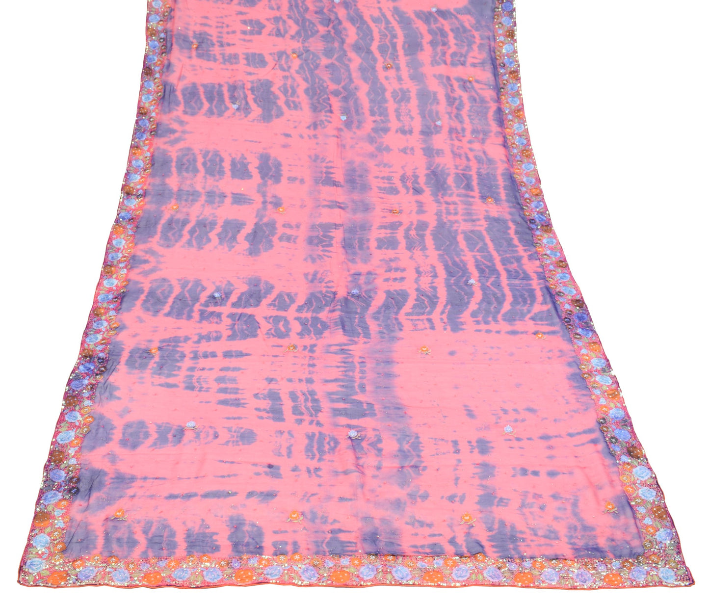 Sushila Vintage Tie-Dye Dupatta Pure Georgette Floral Embroidered Pink LongStole