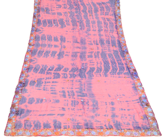 Sushila Vintage Tie-Dye Dupatta Pure Georgette Floral Embroidered Pink LongStole