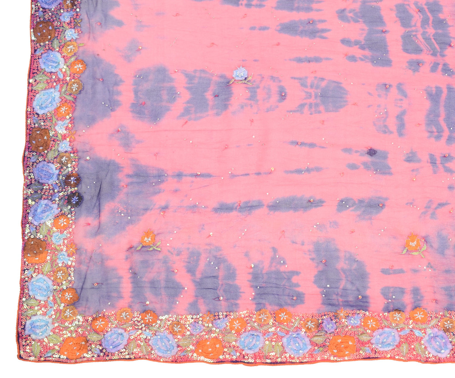 Sushila Vintage Tie-Dye Dupatta Pure Georgette Floral Embroidered Pink LongStole