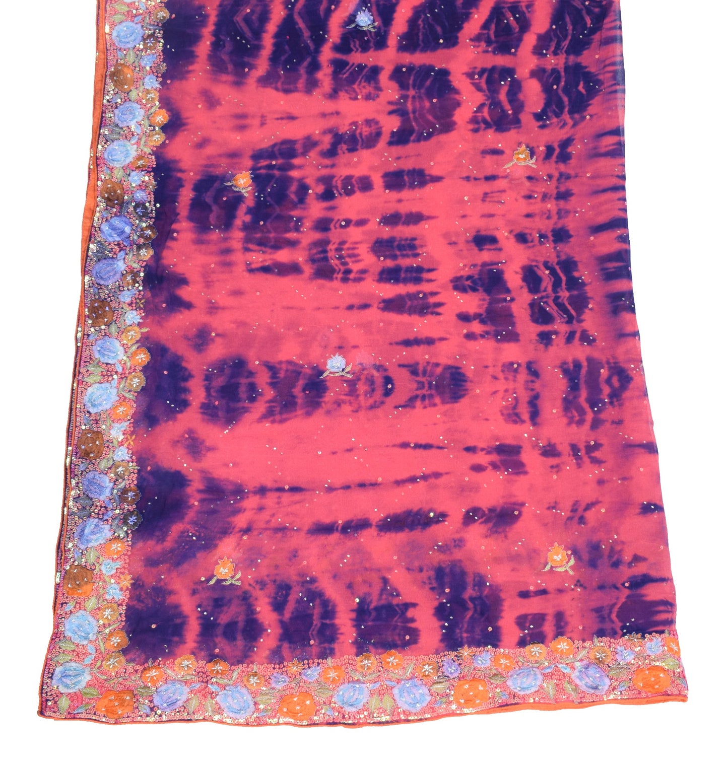 Sushila Vintage Tie-Dye Dupatta Pure Georgette Floral Embroidered Pink LongStole