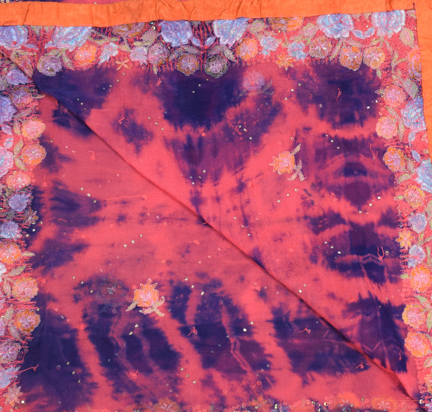 Sushila Vintage Tie-Dye Dupatta Pure Georgette Floral Embroidered Pink LongStole