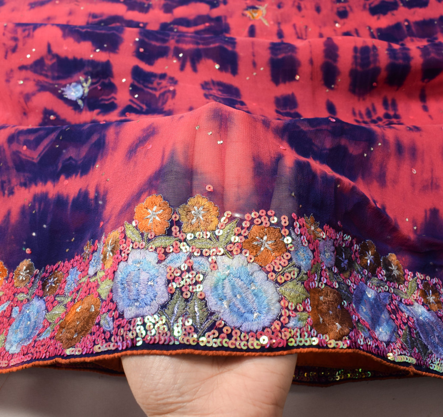 Sushila Vintage Tie-Dye Dupatta Pure Georgette Floral Embroidered Pink LongStole