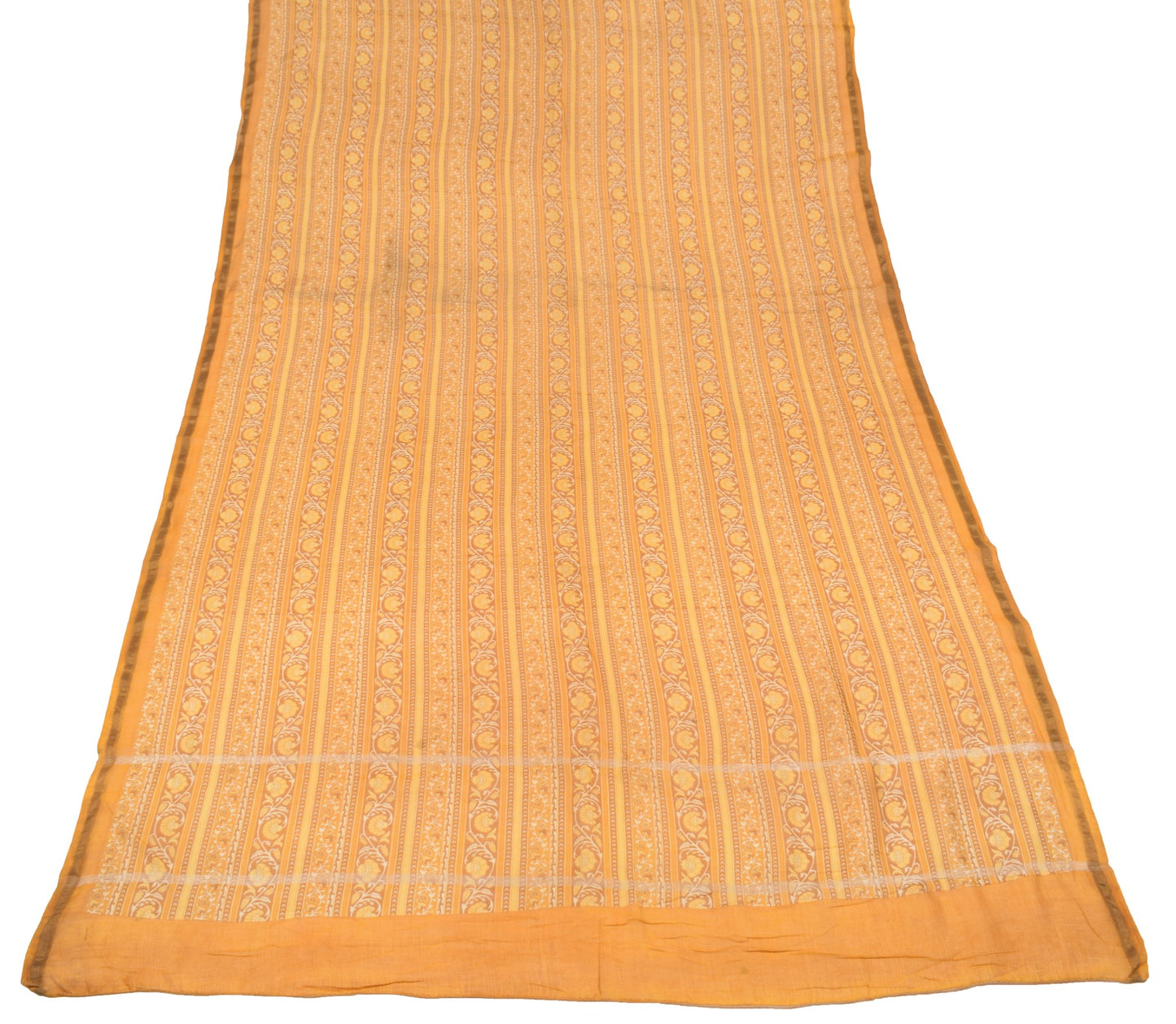Sushila Vintage Mustard Floral Dupatta Pure Cotton Silk Hand Printed Long Stole
