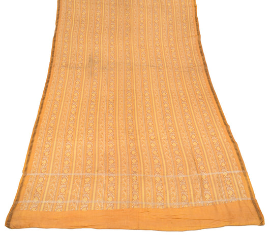 Sushila Vintage Mustard Floral Dupatta Pure Cotton Silk Hand Printed Long Stole