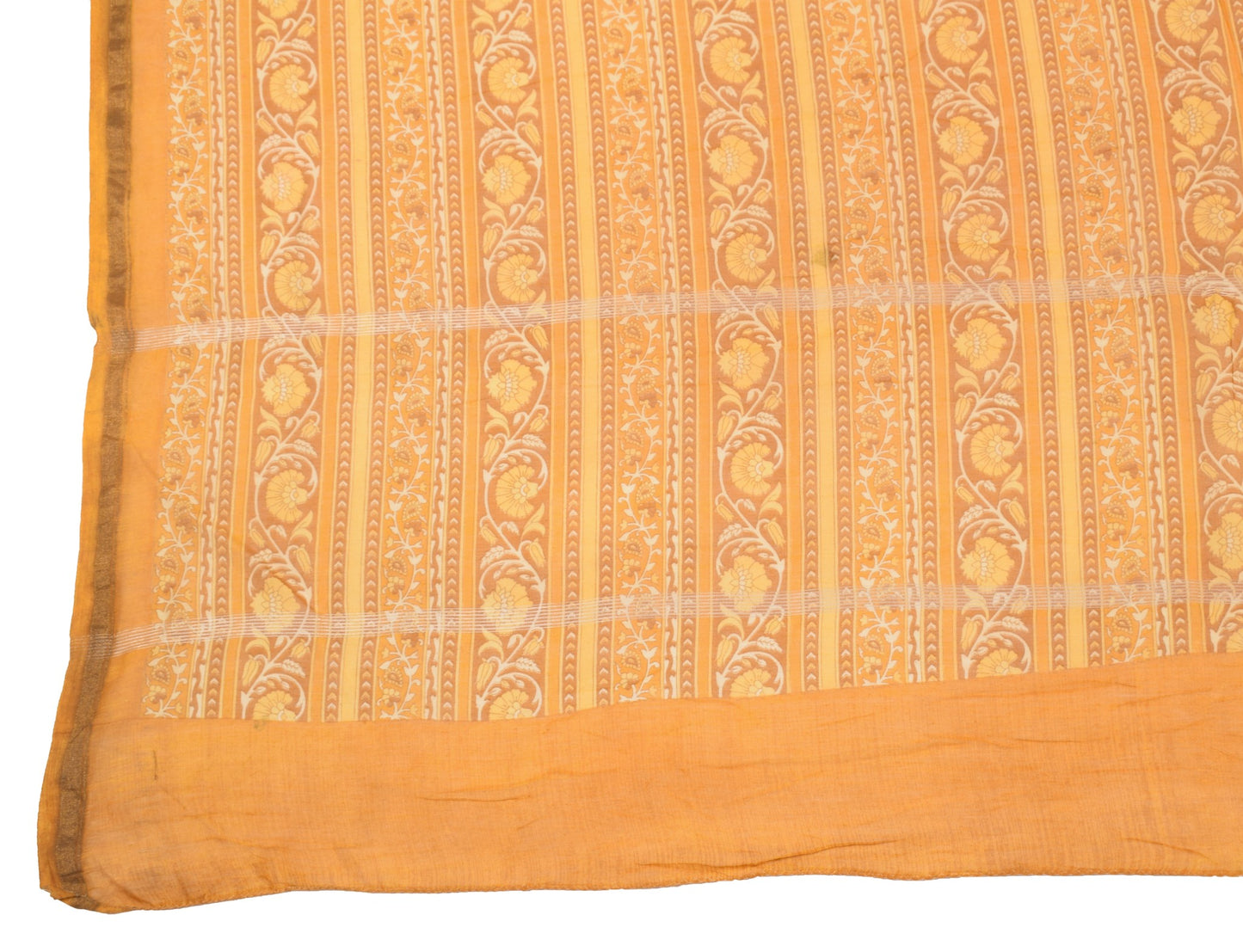 Sushila Vintage Mustard Floral Dupatta Pure Cotton Silk Hand Printed Long Stole