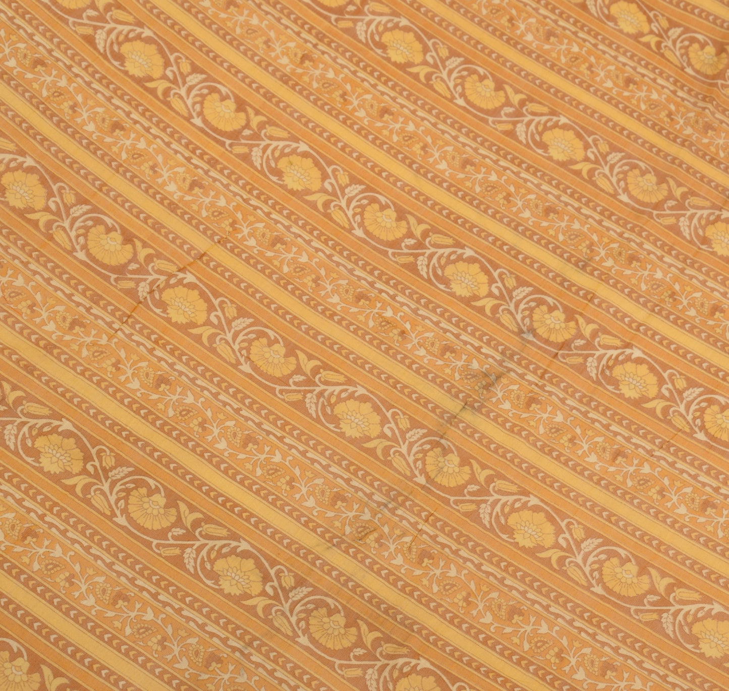 Sushila Vintage Mustard Floral Dupatta Pure Cotton Silk Hand Printed Long Stole