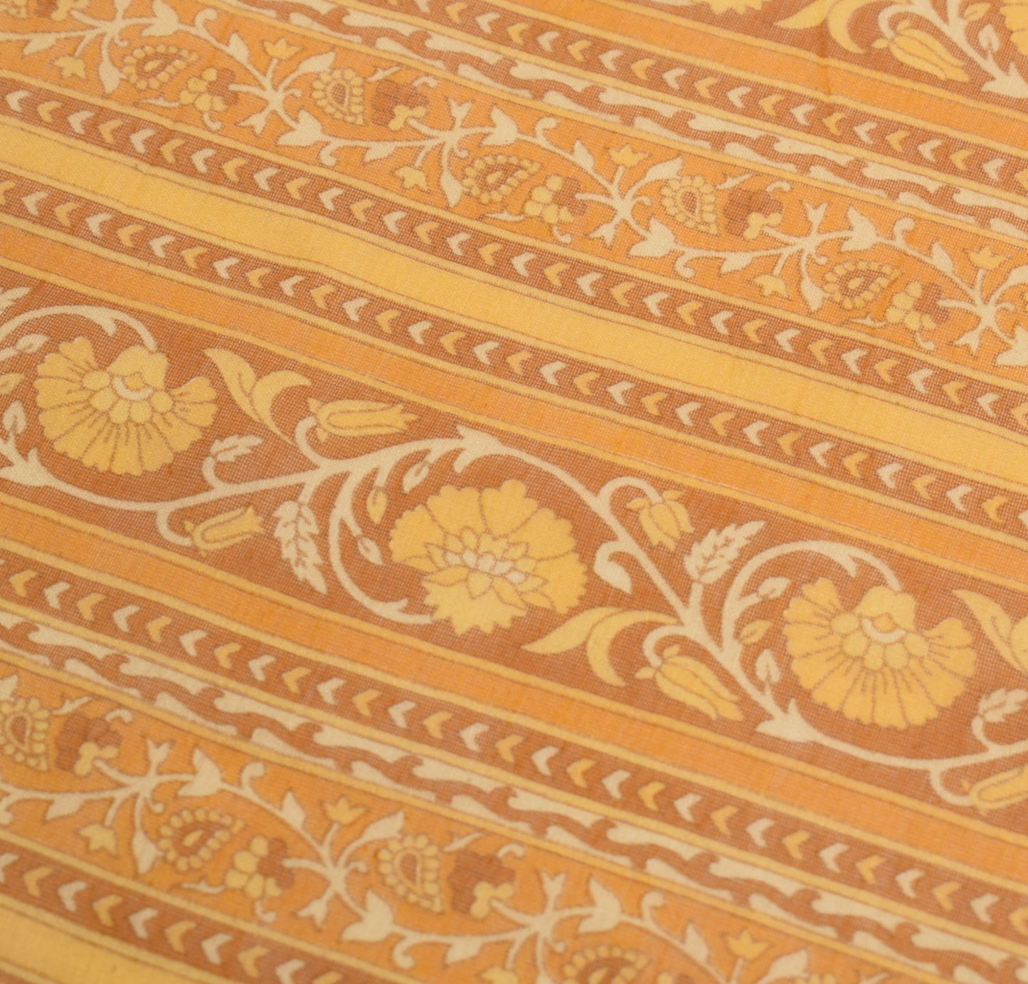Sushila Vintage Mustard Floral Dupatta Pure Cotton Silk Hand Printed Long Stole