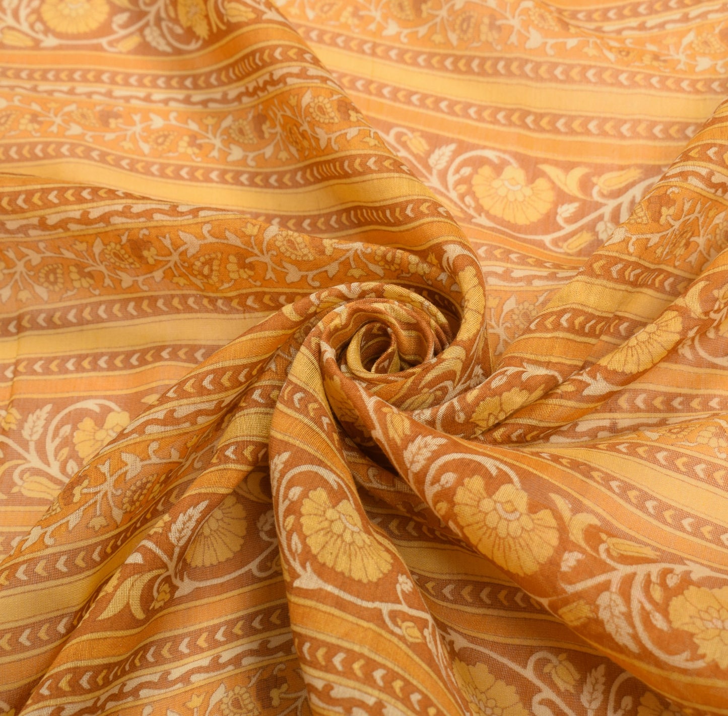 Sushila Vintage Mustard Floral Dupatta Pure Cotton Silk Hand Printed Long Stole