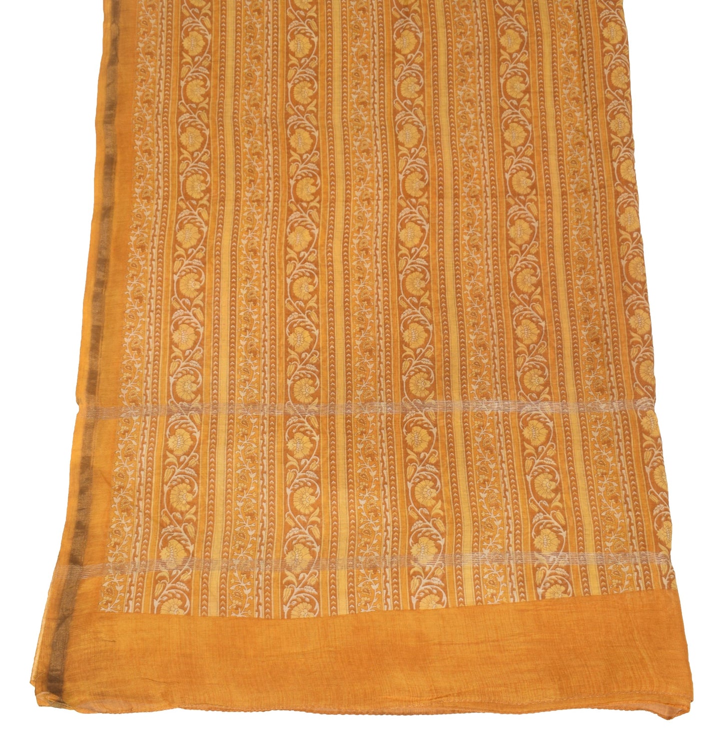 Sushila Vintage Mustard Floral Dupatta Pure Cotton Silk Hand Printed Long Stole