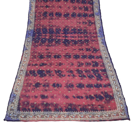 Sushila Vintage Maroon Tie-Dye Dupatta Pure Chiffon Hand Embordered Long Stole