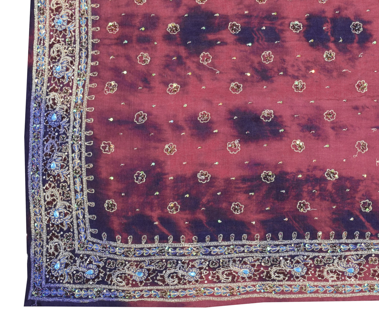 Sushila Vintage Maroon Tie-Dye Dupatta Pure Chiffon Hand Embordered Long Stole