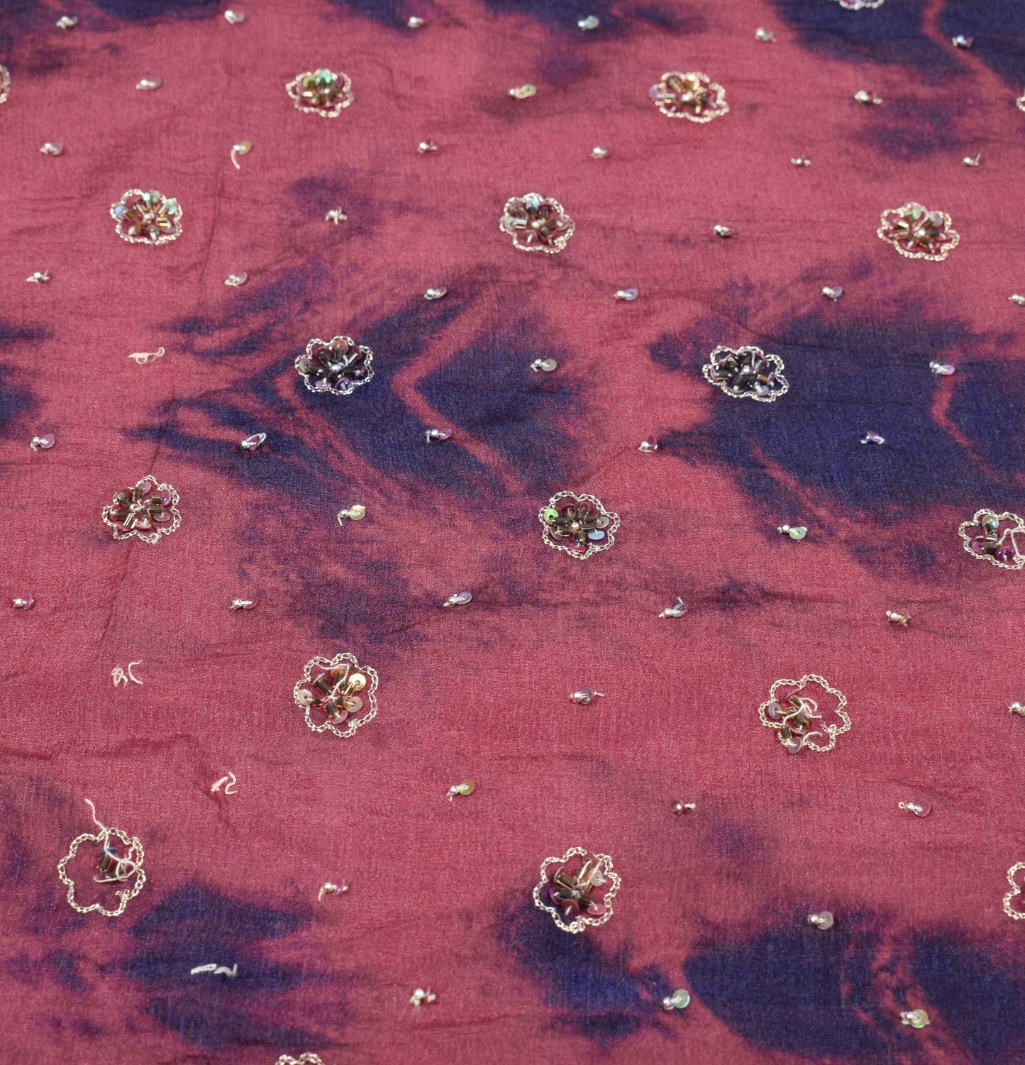 Sushila Vintage Maroon Tie-Dye Dupatta Pure Chiffon Hand Embordered Long Stole
