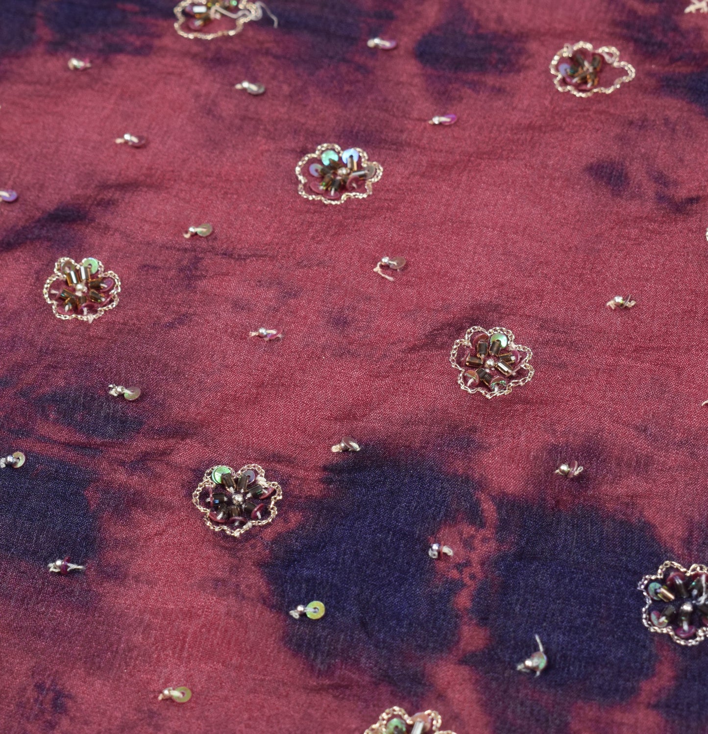 Sushila Vintage Maroon Tie-Dye Dupatta Pure Chiffon Hand Embordered Long Stole