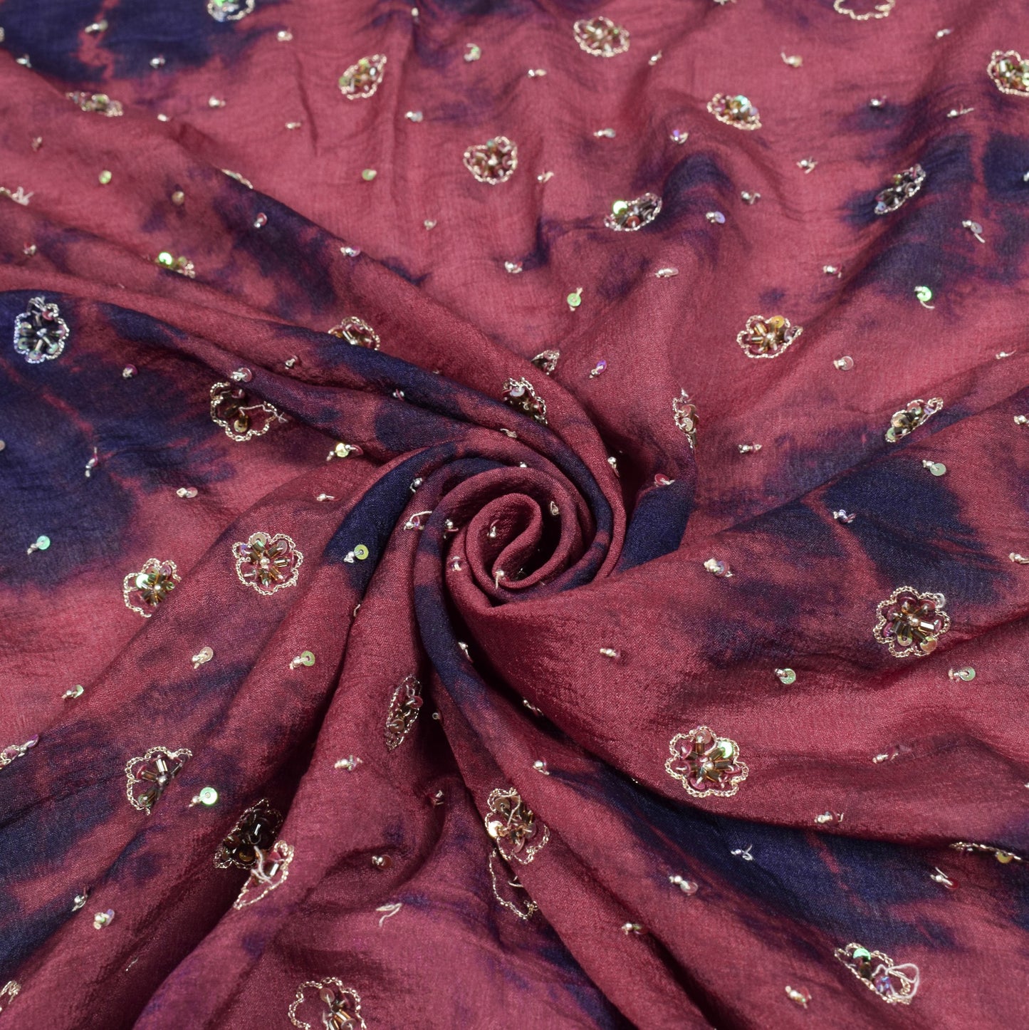 Sushila Vintage Maroon Tie-Dye Dupatta Pure Chiffon Hand Embordered Long Stole