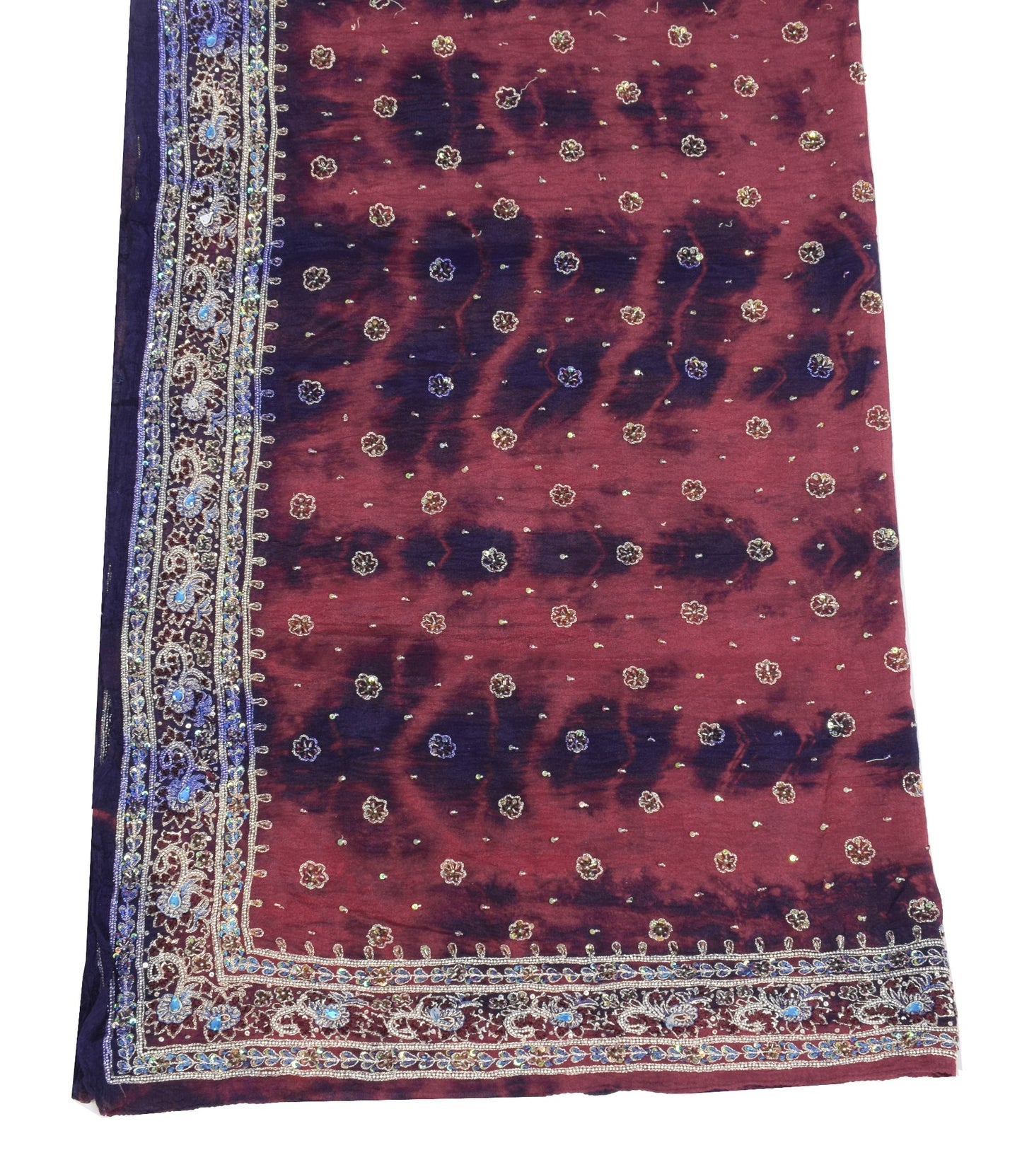 Sushila Vintage Maroon Tie-Dye Dupatta Pure Chiffon Hand Embordered Long Stole