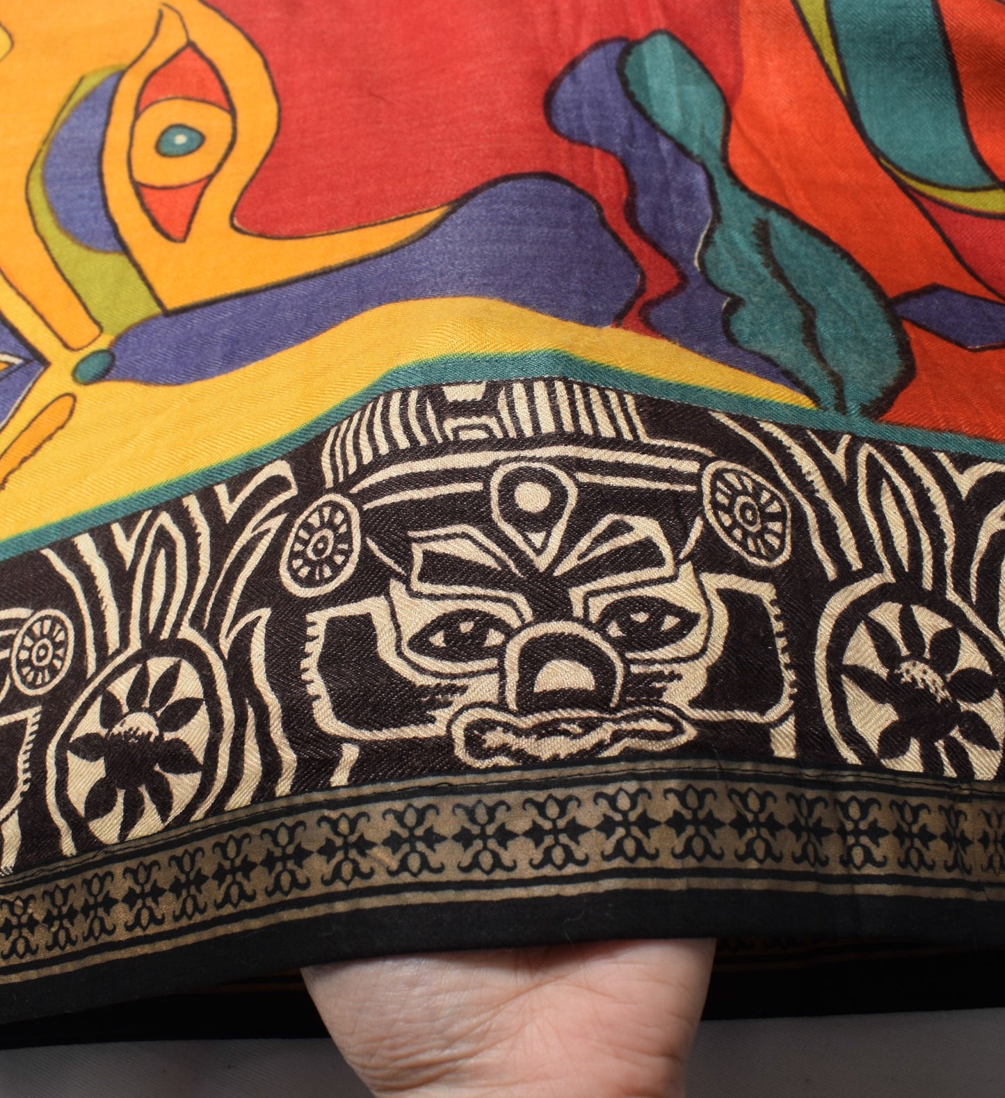 Sushila Vintage Folk Art Motifs Dupatta Pure Woolen Hand Printed Soft Long Stole