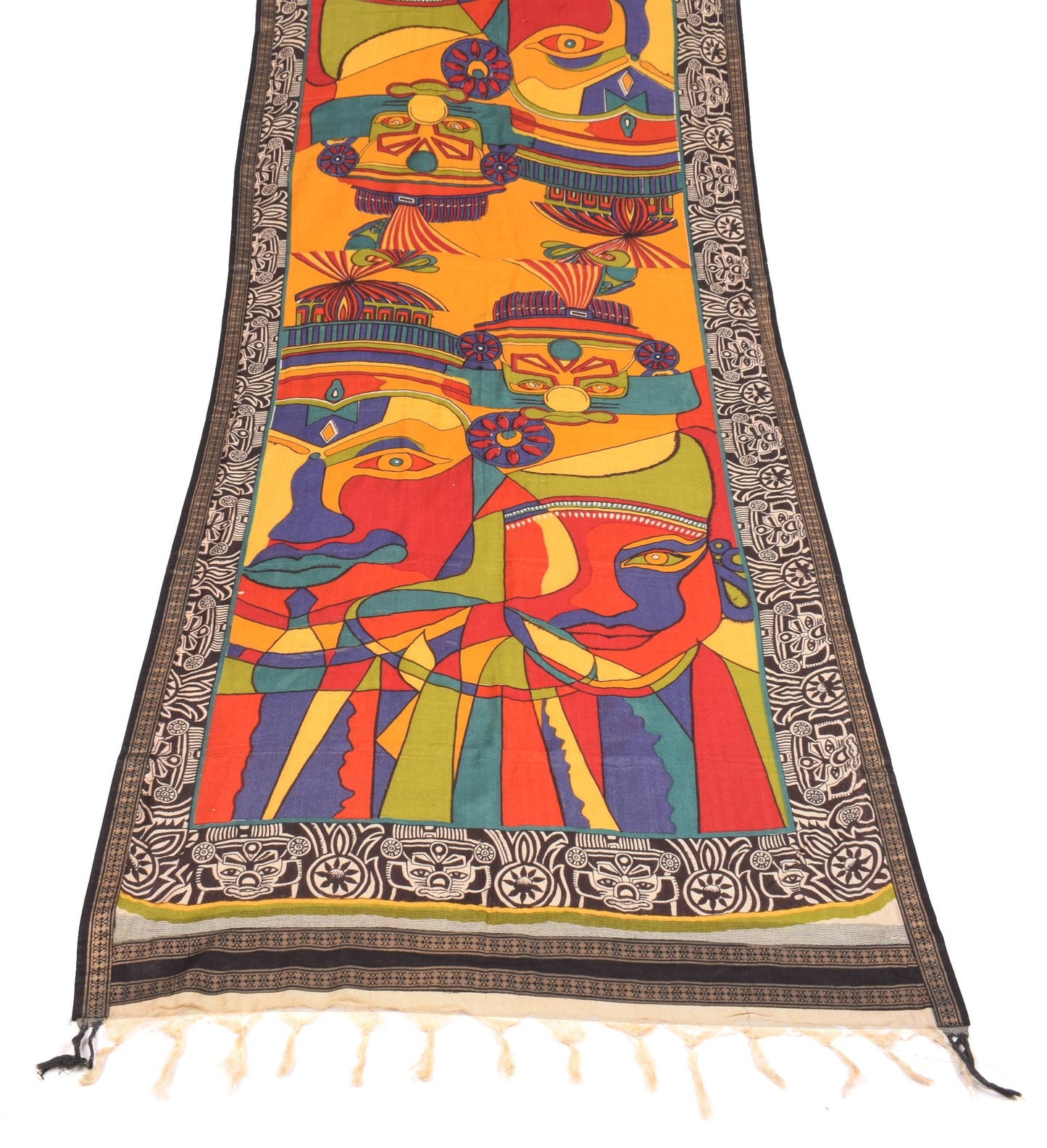 Sushila Vintage Folk Art Motifs Dupatta Pure Woolen Hand Printed Soft Long Stole