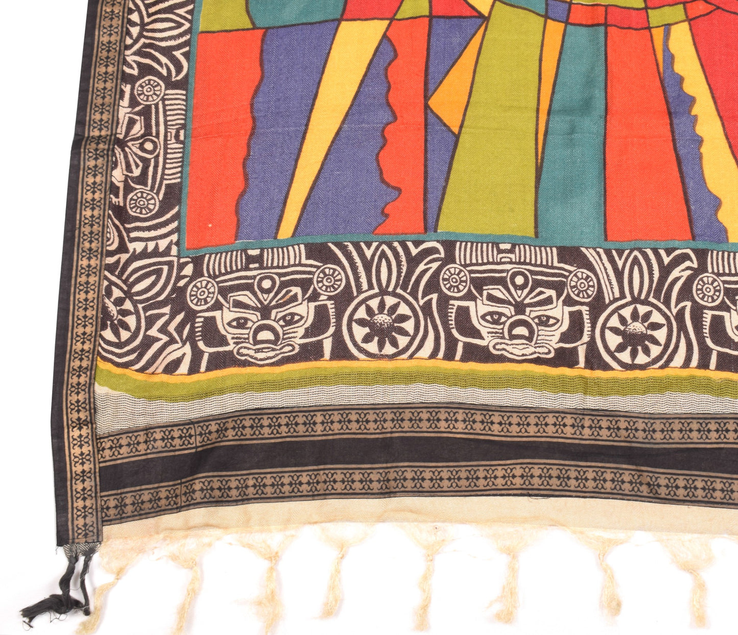 Sushila Vintage Folk Art Motifs Dupatta Pure Woolen Hand Printed Soft Long Stole