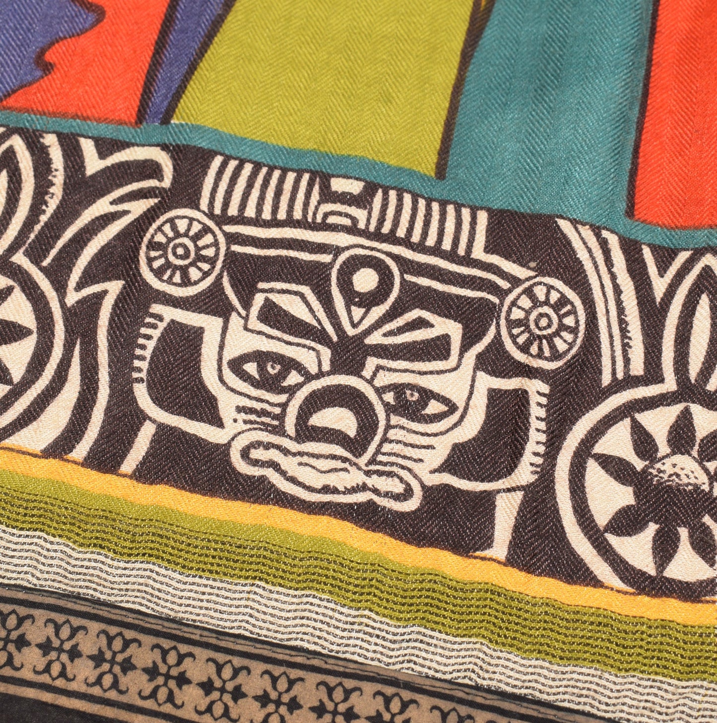 Sushila Vintage Folk Art Motifs Dupatta Pure Woolen Hand Printed Soft Long Stole