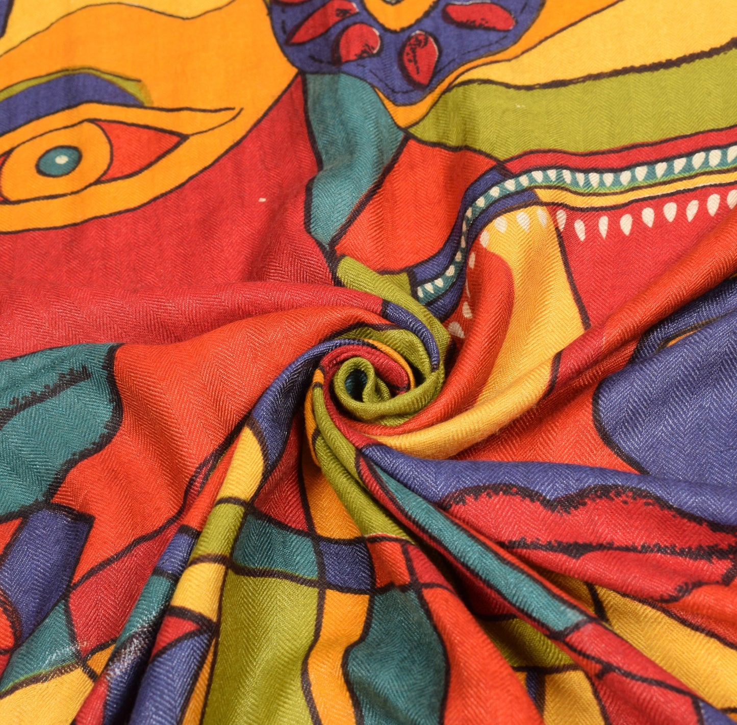 Sushila Vintage Folk Art Motifs Dupatta Pure Woolen Hand Printed Soft Long Stole