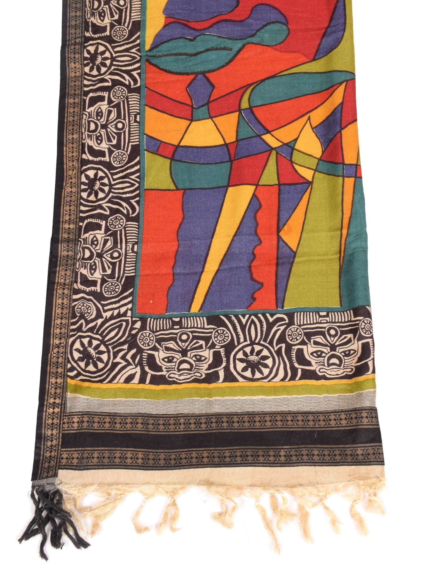 Sushila Vintage Folk Art Motifs Dupatta Pure Woolen Hand Printed Soft Long Stole