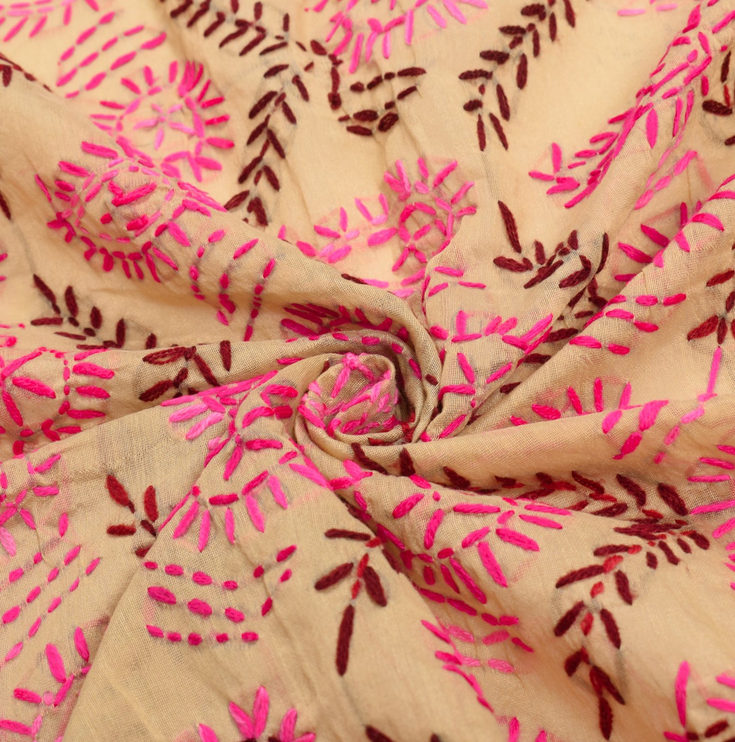 Sushila Vintage Beige Heavy Dupatta Art Silk Handmade Phulkari OOAK Long Stole
