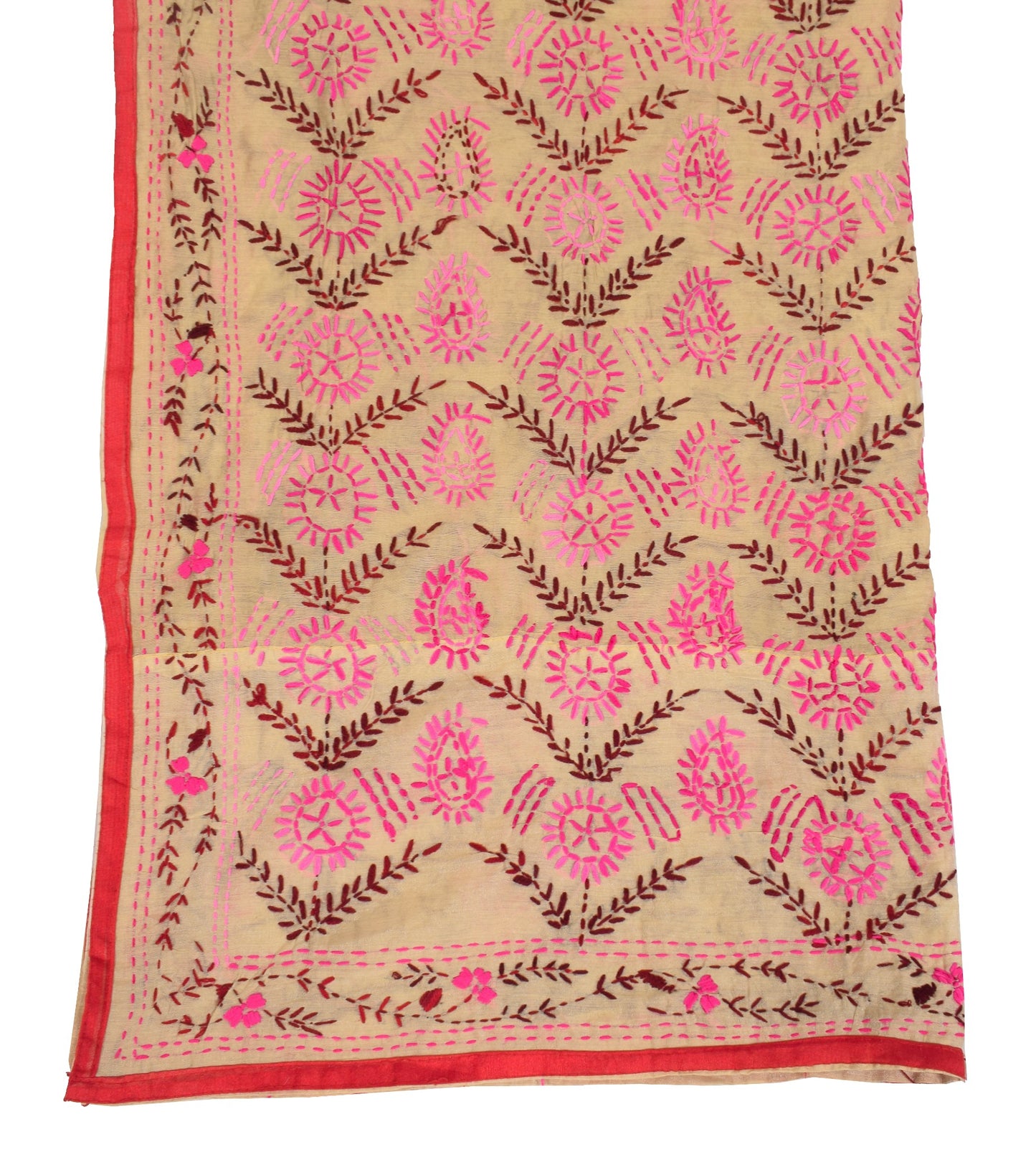 Sushila Vintage Beige Heavy Dupatta Art Silk Handmade Phulkari OOAK Long Stole