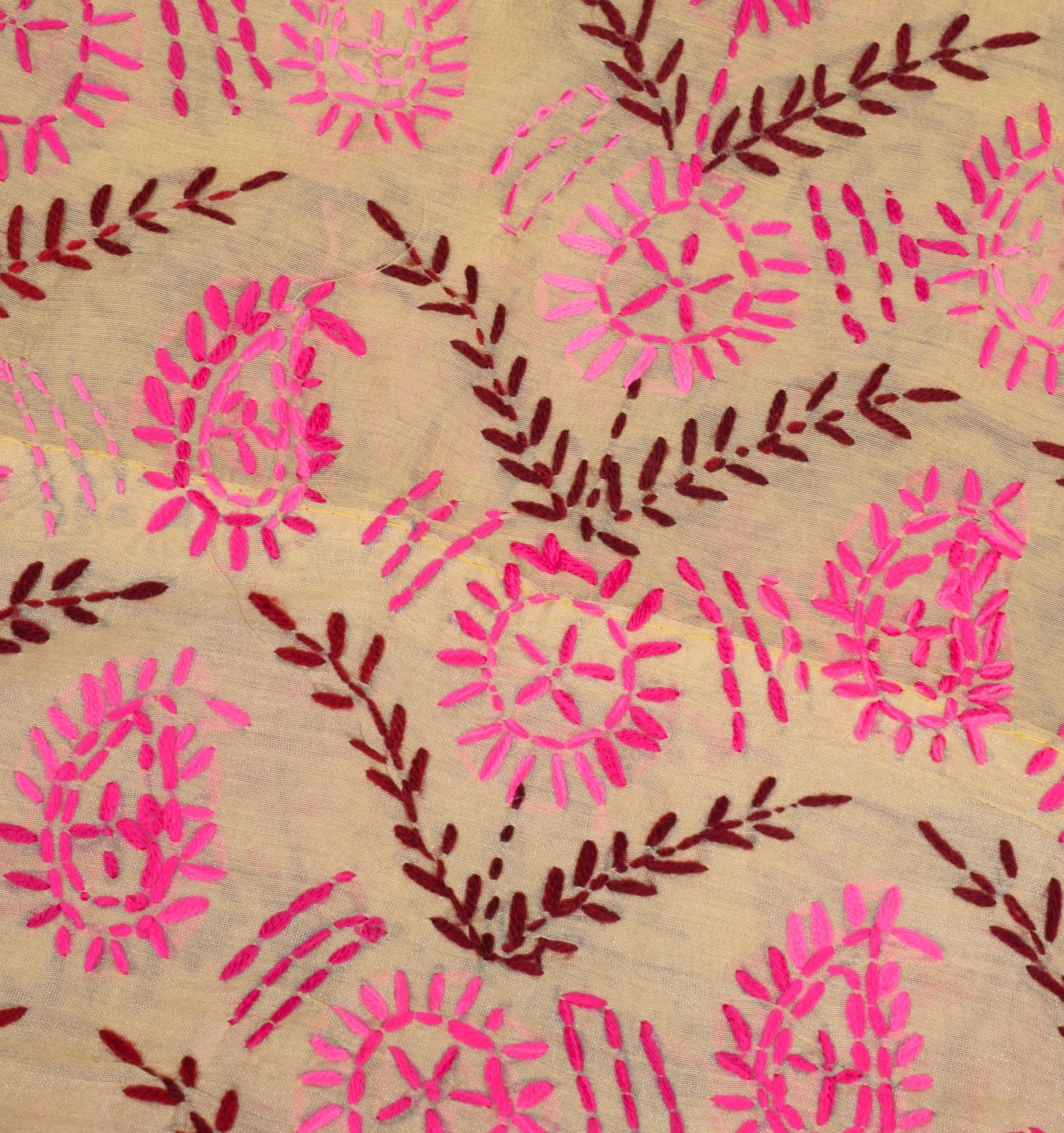 Sushila Vintage Beige Heavy Dupatta Art Silk Handmade Phulkari OOAK Long Stole