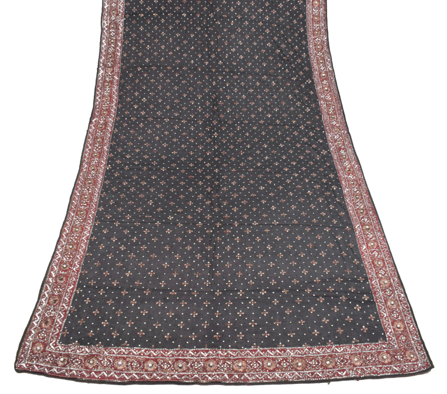 Sushila Vintage Sequins Embellish Dupatta Pure Chiffon Black Wedding Long Stole