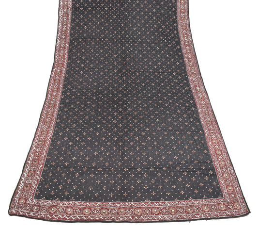 Sushila Vintage Sequins Embellish Dupatta Pure Chiffon Black Wedding Long Stole