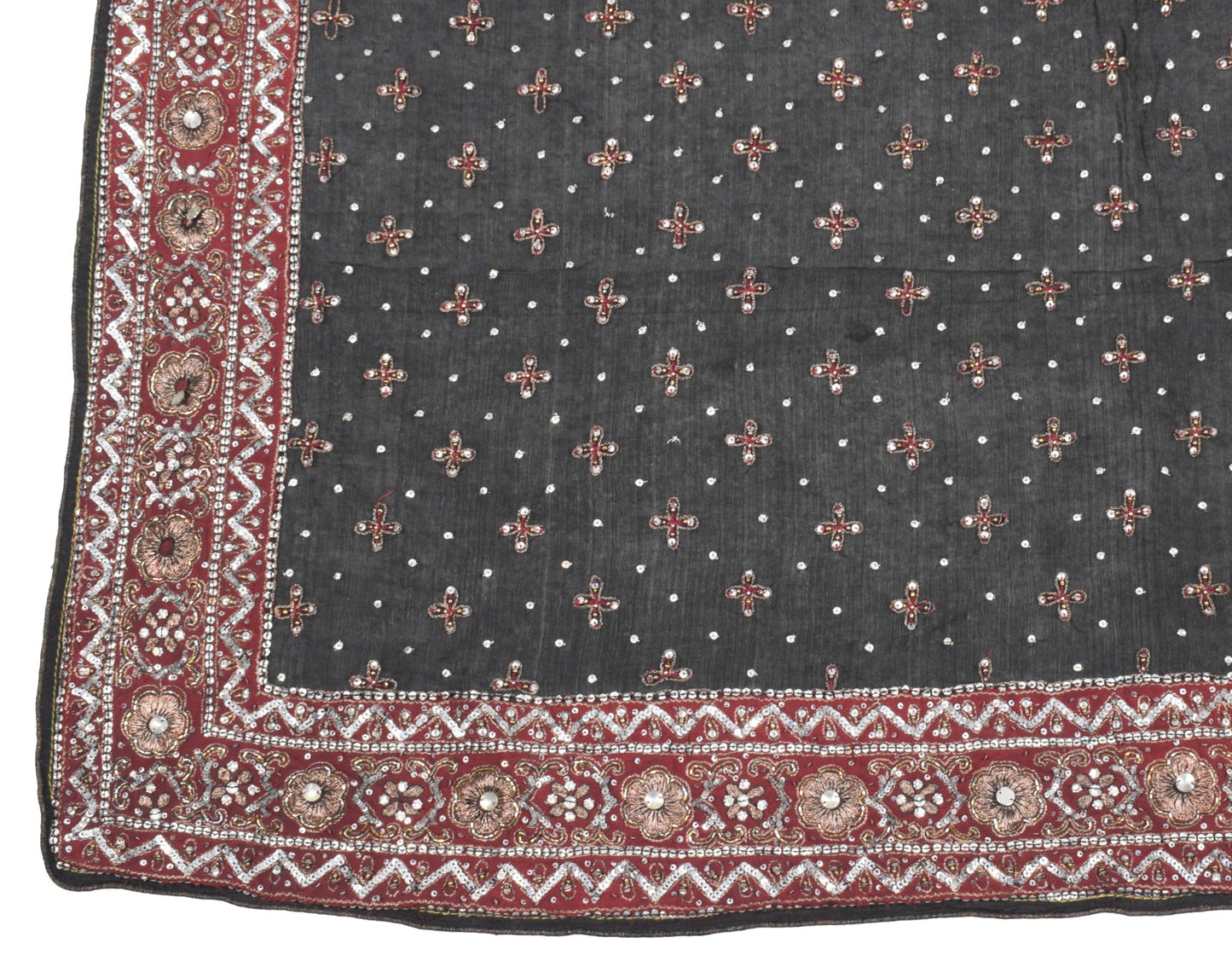 Sushila Vintage Sequins Embellish Dupatta Pure Chiffon Black Wedding Long Stole