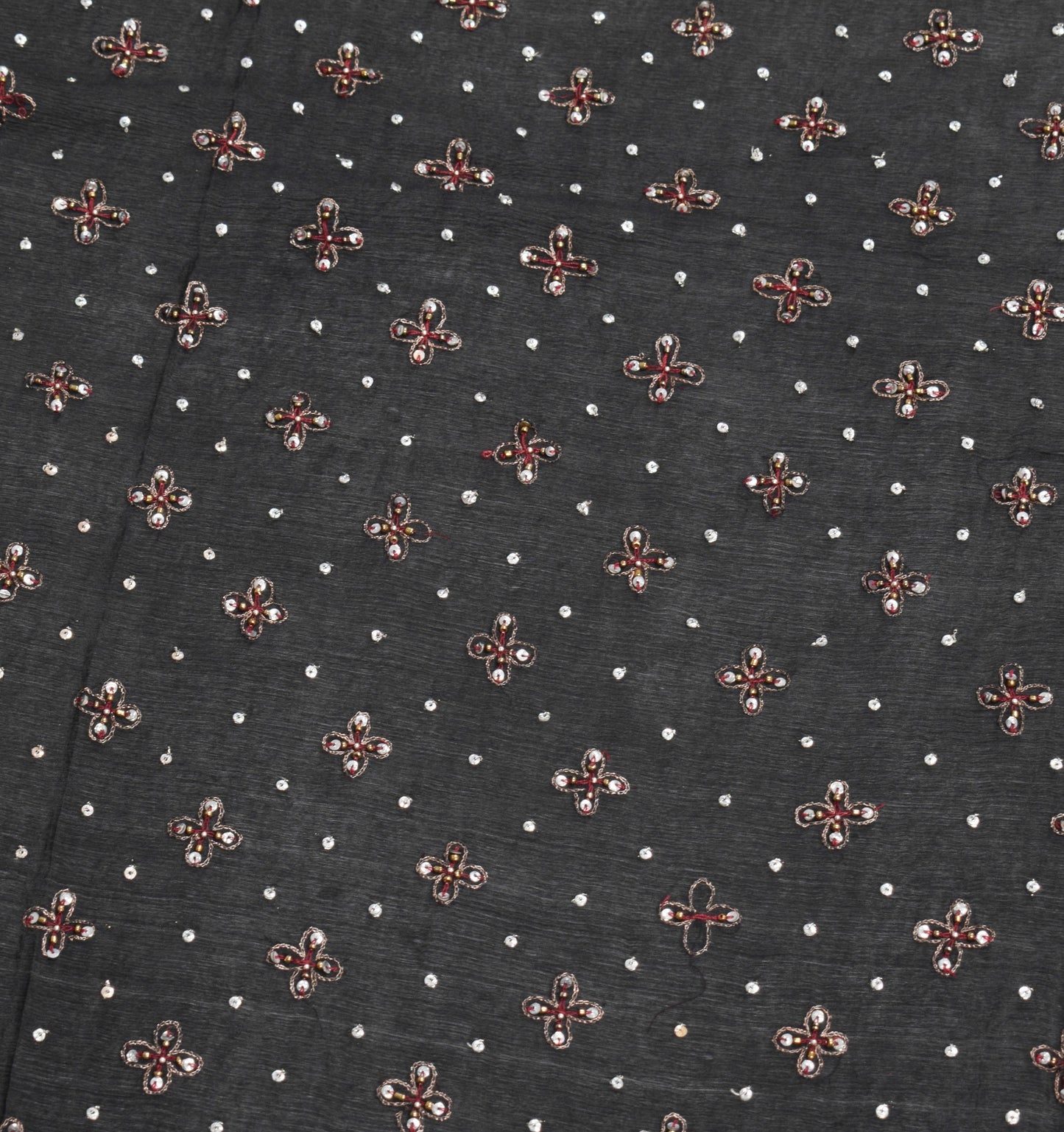 Sushila Vintage Sequins Embellish Dupatta Pure Chiffon Black Wedding Long Stole